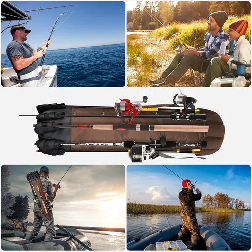 Miniatura 6 de FOUUAAOOU Bolsa para caña de pescar, bolsa para caña de pescar con tela Oxford plegable duradera, equipo de pesca portátil para hombres, regalos