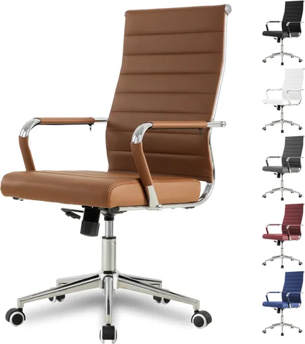 Miniatura 16 de Silla de oficina ergonómica Okeysen, sillas modernas de cuero acanalado para sala de conferencias, silla ejecutiva ajustable giratoria con ruedas