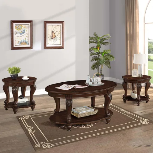 Miniatura 9 de Mesa de café ovalada de madera para sala de estar, mesa de café de dos niveles de madera maciza con estante de almacenamiento abierto, mesa