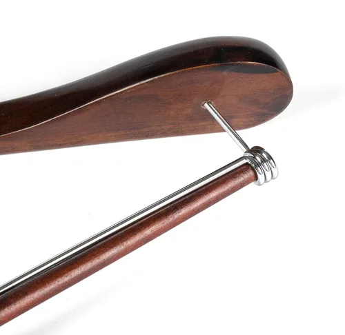 Miniatura 5 de Perchas de madera de lujo para hombros anchos, paquete de 6, con barra de bloqueo, acabado retro liso, percha de madera para traje y abrigo