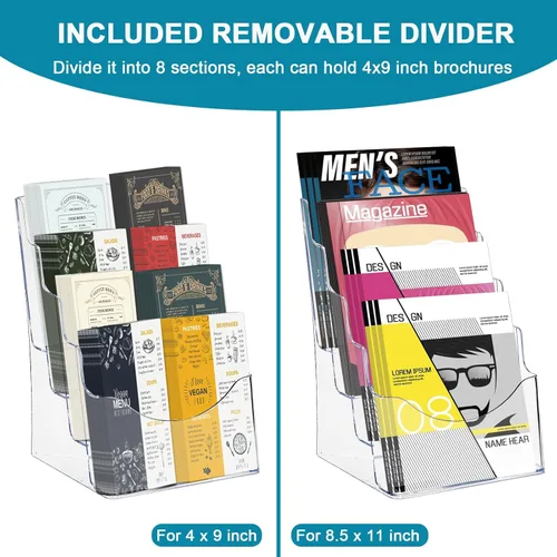 Miniatura 4 de Soporte acrílico para folletos de 8.5 x 11 pulgadas, soporte organizador de literatura transparente de 4 niveles con divisor extraíble para folletos