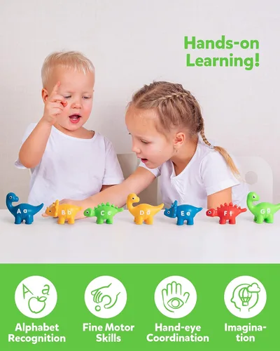 Miniatura 4 de Coogam Juego de emparejar letras con habilidad motora fina, 26 piezas, juego de dinosaurios alfabético ABC de doble cara con mayúsculas