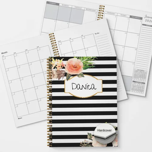 Planificador y organizador clásico floral personalizado mensual y semanal de tapa dura, 1 año completo, enero-diciembre con fecha u opción sin