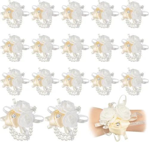 Miniatura 10 de Zeyune 18 ramilletes de muñeca para baile de graduación, boda, ramillete de rosa artificial, flor de mano para madre de novia y novio, novia, dama