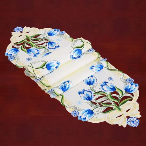 Miniatura 5 de Caminos de mesa pequeños bordados de tulipán, manteles florales de primavera para Pascua (azul, 13 x 35 pulgadas)