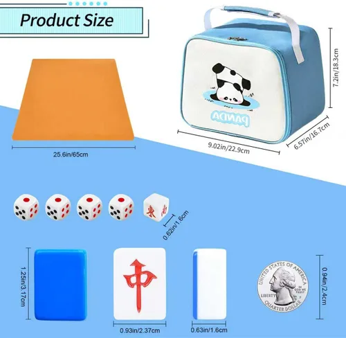 Miniatura 2 de Juego de mahjong chino de 1.25 pulgadas (1.260 in) azul – 144 azulejos de melamina duraderos con bolsa de viaje, 8 piezas de repuesto en blanco