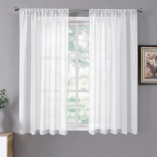 Miniatura 15 de Tollpiz - Juego de 2 paneles de cortinas de velo traslúcidas para media ventana, cortas, con textura de lino y bolsillo para cortinero, filtran