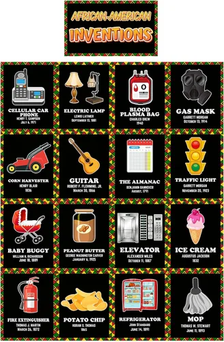 Miniatura 8 de Outus 17 piezas de póster de historia afroamericana para el aula, póster de historia afroamericana, tablero de anuncios de inventores