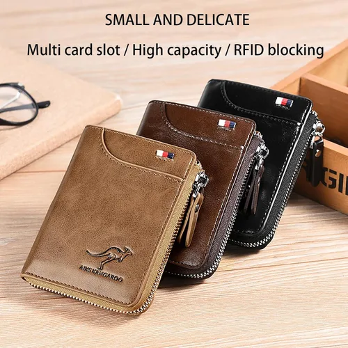 Miniatura 3 de Nucery Billeteras con cremallera para hombre, con bloqueo RFID, de gran capacidad, carteras de cuero con 15 tarjeteros de crédito, Marrón, Moda