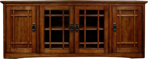 Miniatura 2 de Leick Home 82360 Soporte de TV de madera maciza Mission Oak de cuatro puertas para televisores de 65" Consola universal de TV para sala de estar