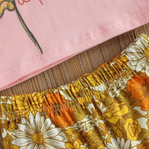 Miniatura 4 de Nie Cuimeiwan Conjunto de 2 piezas de pantalones acampanados para niña pequeña con estampado de letras y pantalones acampanados florales