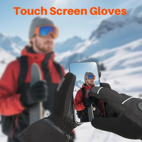 Miniatura 6 de Guantes eléctricos con calefacción, guantes de esquí impermeables y resistentes al viento con batería recargable y pantalla táctil, tres ajustes