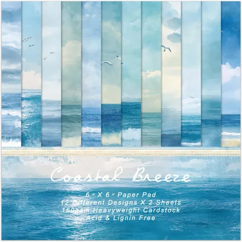 Bloc de Papel para Scrapbooking Blue Sea - 24 Hojas de 6 Pulgadas con Patrones Estéticos Decorativos para Collage Decoupage Envoltorio Suministros