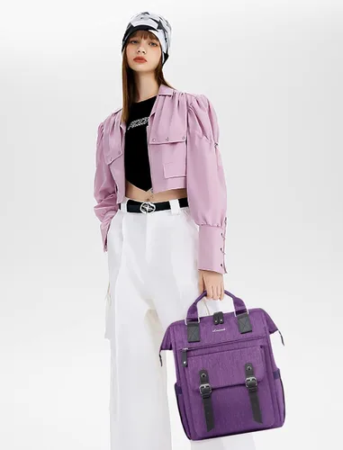 Miniatura 4 de LOVEVOOK - Mochila para laptop de mujer, bolsa de trabajo, viaje, mochilas para computadora, bolsa para enfermeras y maestras, Violeta Negro, 15,6