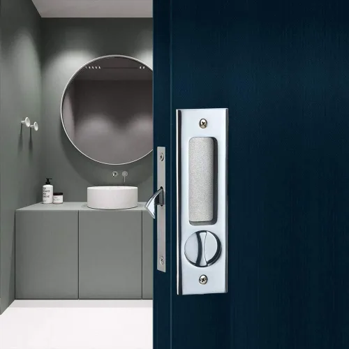 Miniatura 4 de NCL Hardware Manija de puerta corredera para baño, manija de puerta de granero, cerradura de bolsillo redonda de privacidad (níquel satinado)