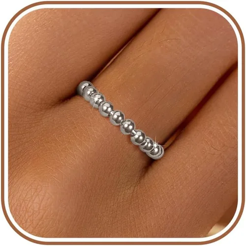 LOVECOM 925 Sterling Silver Anxiety Fidget with Beads Rings for Anxiety Spinner Ring for Women Men 14K Gold Plated Stress Relief Spinning Ring