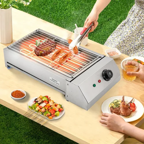 Miniatura 5 de Parrilla eléctrica, parrilla eléctrica comercial para interiores con control de temperatura a 572 °F, parrilla extraíble y placas de plancha