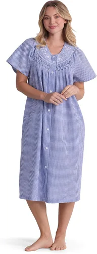 Miniatura 6 de Miss Elaine Bata corta de seersucker para mujer, cierre de broches frontal y mangas cortas, dos bolsillos delanteros, ropa de dormir y ropa
