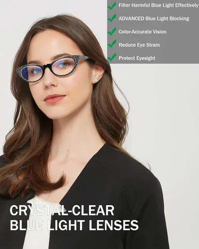 Miniatura 7 de EYEURL Lentes de lectura de ojo de gato para mujer, bloqueo de luz azul, a la moda, para lectura de computadora con bisagra de resorte, anteojos