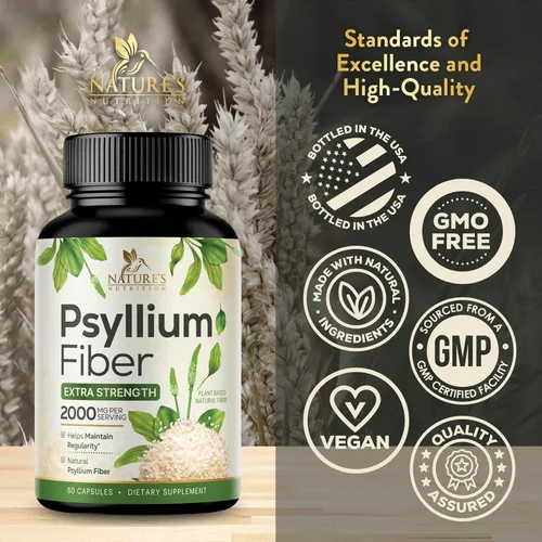 Miniatura 4 de Polvo de cáscara de psyllium de 2000 mg por porción, suplemento de fibra de psyllium extra fuerte, píldoras de fibra soluble natural, apoya