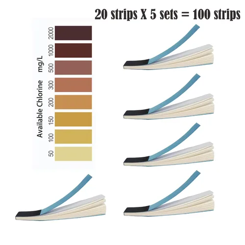 Miniatura 2 de Tiras de prueba de cloro, papeles de prueba de solución de hipoclorito de sodio, papel de prueba de lejía, 100 tiras, rango 50-2000PPM