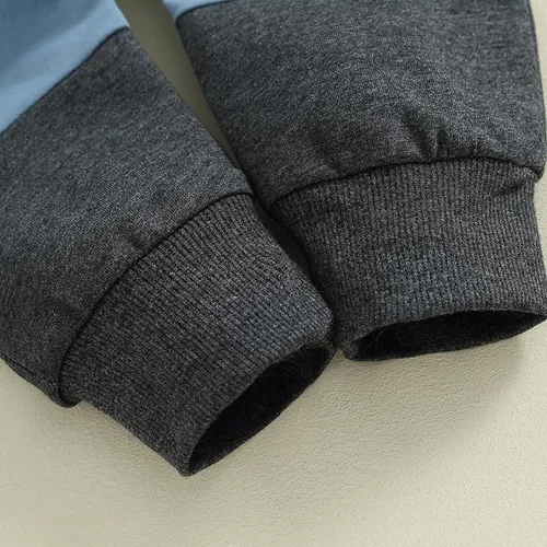 Miniatura 7 de Conjunto de pantalones para bebés y niños, sudadera larga con capucha y bloques de color, conjunto de ropa para otoño e invierno
