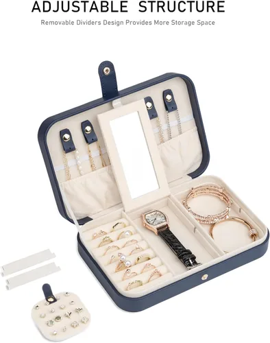 Miniatura 26 de Joyero pequeño, joyero de viaje portátil para mujer, mini organizador de viaje de 2 capas, regalo para mujeres y niñas, negro A