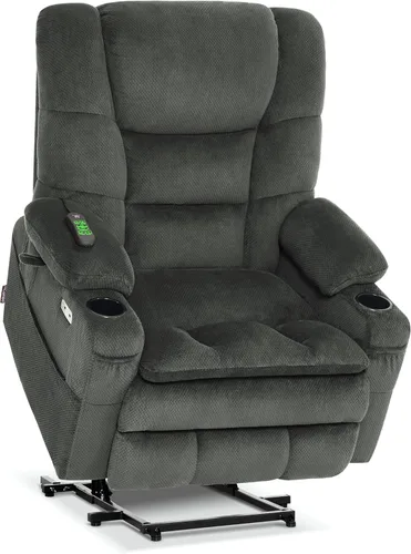 Miniatura 25 de MCombo Sillón Reclinable Grande con Triple Motor de Elevación Eléctrica con Masaje y Calefacción Doble, Reposacabezas Ajustable para Personas Café