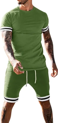 Mens Vintage Ski Suit 2-Piece Sets Shorts & Pants Sleeve Patchwork Shirts Mens Short Summer Beach Men Suits &