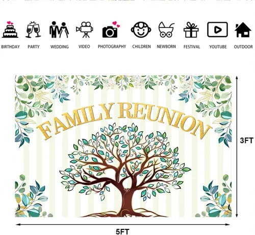 Miniatura 6 de Lofaris Telón de fondo de reunión familiar de 5 x 3 pies, árbol genealógico, hojas de eucalipto, bienvenidos a nuestros miembros de la familia