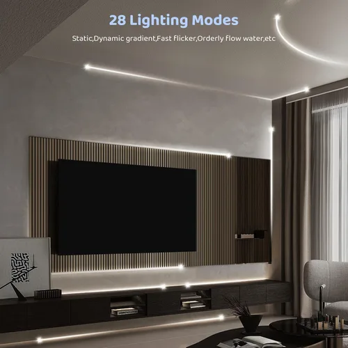 Miniatura 4 de Tira de luces LED blancas de 65.6 pies, 6500 K, tira de luz LED blanca que fluye de agua corriente con panel táctil, control inalámbrico, 28 modos