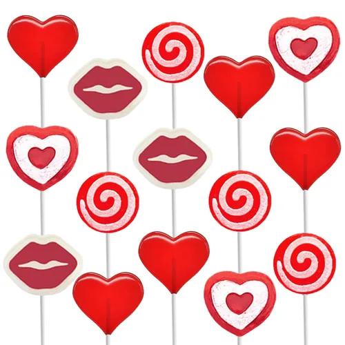 Mezcla de piruletas para fiestas de San Valentín, paletas con forma de corazones, labios y remolinos, surtido de sabores frutales, envueltas