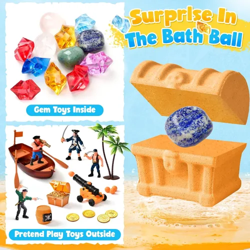 Miniatura 2 de Toylink Bombas de baño para niños con juguetes de gemas de buceo en el interior, paquete de 12 bombas de baño de cofre del tesoro con accesorios
