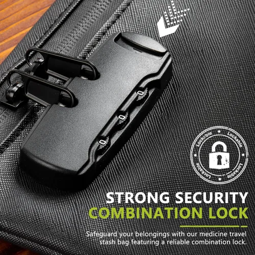 Miniatura 4 de OZCHIN Bolsa a prueba de olores con cerradura de combinación de 10 x 7 pulgadas, bolsa de bloqueo de piel sintética impermeable con cerradura, gran