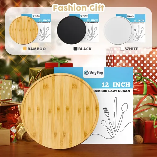 Miniatura 5 de Lazy Susan para Mesa, Organizador Giratorio de Bambú Antideslizante de 12 Pulgadas para Sal, Pimienta, Especias y Aceite de Oliva Junto a la Estufa