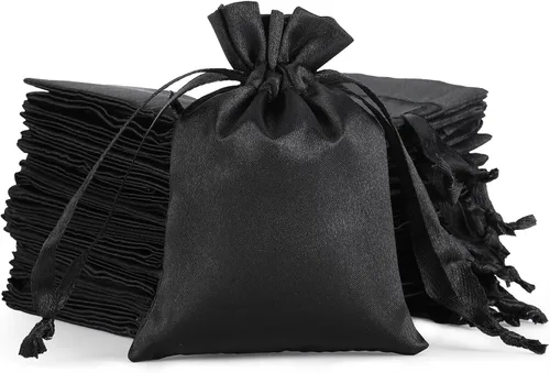 Bolsas de regalo pequeñas de satén negro, 30 unidades de 3 x 4 con cordón, para aula de niños, boda, cumpleaños, graduación, recuerdos de fiesta del
