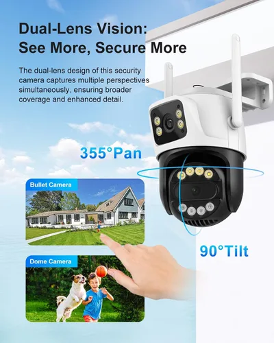 Miniatura 2 de Cámara de seguridad inalámbrica de doble lente de 6MP para exteriores, cámara de vigilancia WiFi para el hogar, PTZ, panorámica de 355°, inclinación