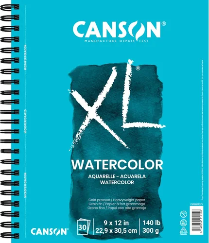 Canson XL Series Cuaderno de acuarela, papel blanco pesado, encuadernación con resorte lateral, 30 hojas, 9x12 pulgadas