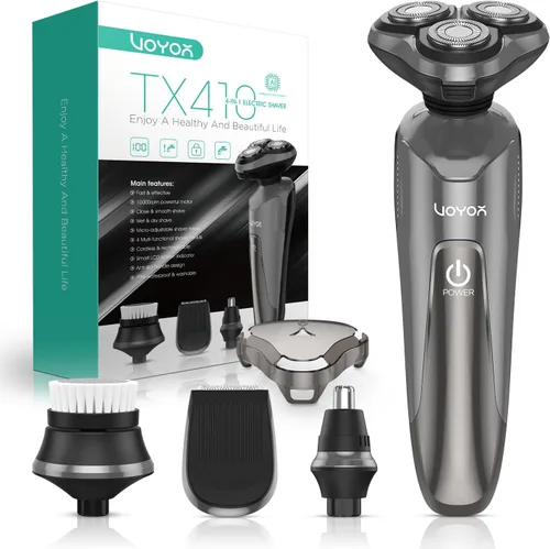 Miniatura 8 de VOYOR Maquinilla de afeitar eléctrica para hombres, afeitadoras inalámbricas para afeitarse con patillas faciales, nariz, oído, pelo, recargable