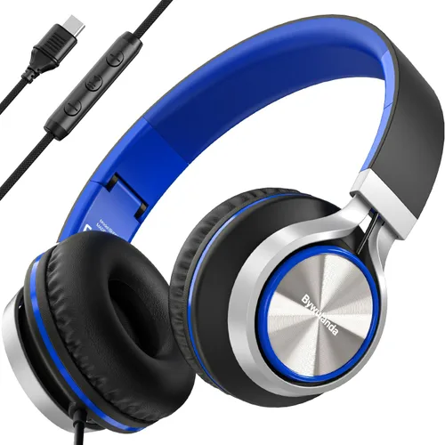 Miniatura 10 de Bywulanda - Auriculares con cable con micrófono y control de volumen, auriculares de diadema con cable, ligeros, plegables, con cable, estéreo