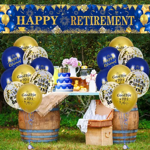 Miniatura 2 de Decoraciones de feliz jubilación: pancarta grande azul marino dorado con 18 globos para hombres y mujeres, fiestas, cabina de fotos, suministros