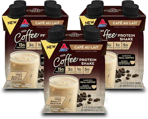 Miniatura 2 de Atkins Café au Lait - Batido de proteína de café helado, 0.55 onzas de proteína, bajo glucémico, 0.11 onzas de carbohidratos netos, 0.04 oz