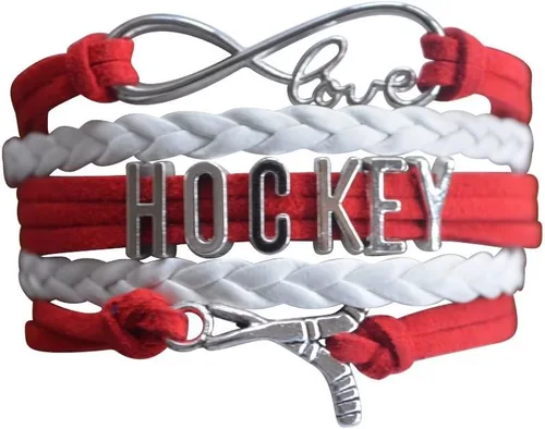 Pulsera con dije de hockey, joyería de hockey sobre hielo, pulsera de hockey con amor infinito, regalo para ella