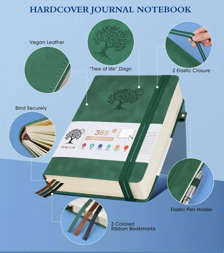 Miniatura 3 de Cuaderno rayado A5 - 365 páginas de diarios de cuero para escribir para mujeres y hombres, cuaderno de tapa dura con páginas gruesas de 100 g/m²