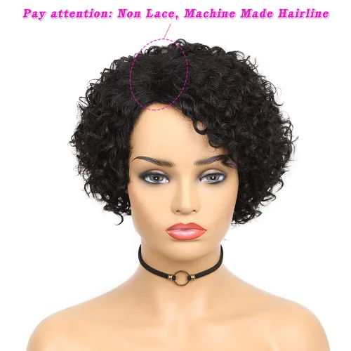 Miniatura 2 de Quantum Love Pelucas de cabello humano para mujeres negras, pelucas de cabello humano corto y rizado con raya lateral, corte Pixie, cabello humano