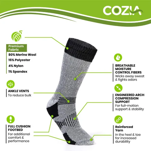 Miniatura 2 de Merino Wool Socks for Men and Women Warm thermal Boot Hiking Socks 3 Pairs