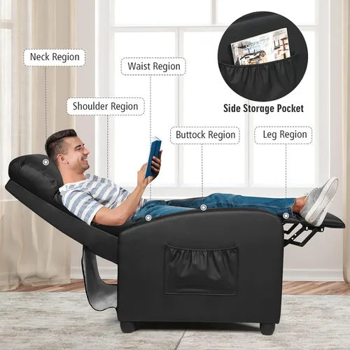 Miniatura 6 de POWERSTONE Silla reclinable de piel sintética con función de masaje, silla reclinable pequeña, sofá individual, silla de cine en casa con cojín más