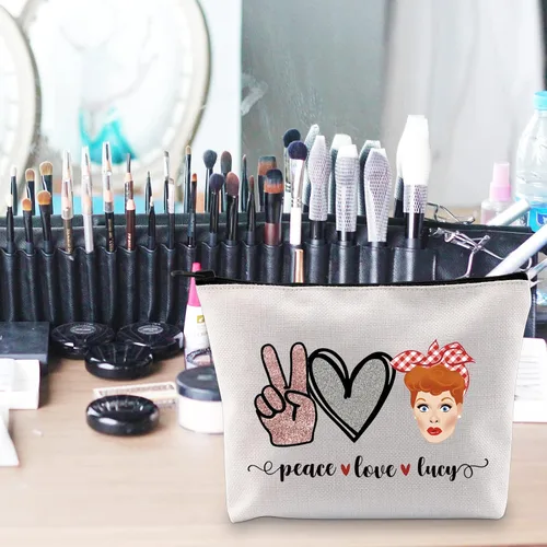 Miniatura 7 de POFULL Regalo inspirado en programas de televisión Lucy Fan Gift Peace Love Lucy Maquillaje Bolsa con cremallera para mujer