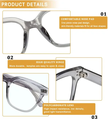 Miniatura 3 de DUCO Gafas superligeras con bloqueo de luz azul para lectura y juegos, anti luz azul, 100% protección UV DC5210