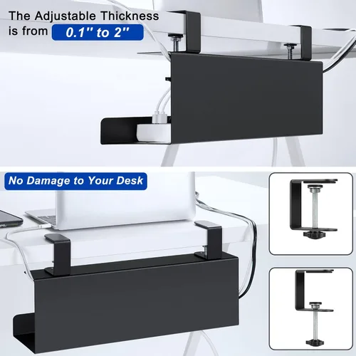 Miniatura 3 de ZhiYo Bandeja de acero para organizar cables de 15.8 pulgadas debajo del escritorio, bandeja de cables XL con abrazadera debajo de la mesa